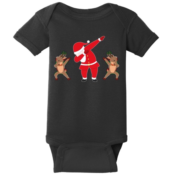 Dabbing Santa And Reindeer Funny Christmas Baby Bodysuit