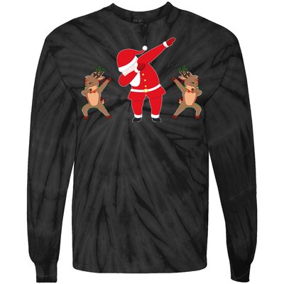 Dabbing Santa And Reindeer Funny Christmas Tie-Dye Long Sleeve Shirt