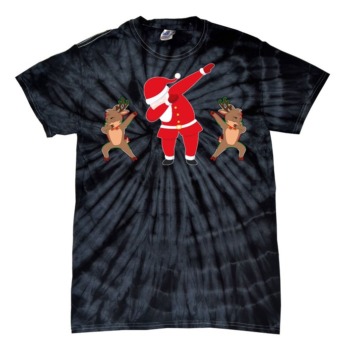 Dabbing Santa And Reindeer Funny Christmas Tie-Dye T-Shirt