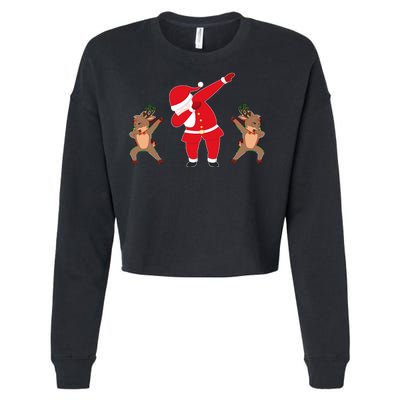 Dabbing Santa And Reindeer Funny Christmas Cropped Pullover Crew