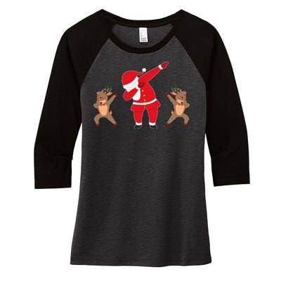 Dabbing Santa And Reindeer Funny Christmas Women's Tri-Blend 3/4-Sleeve Raglan Shirt