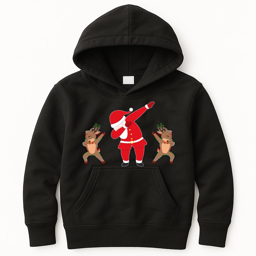 Dabbing Santa And Reindeer Funny Christmas Kids Hoodie