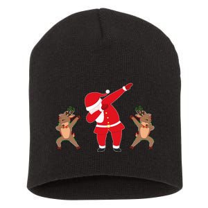 Dabbing Santa And Reindeer Funny Christmas Short Acrylic Beanie