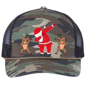 Dabbing Santa And Reindeer Funny Christmas Retro Rope Trucker Hat Cap