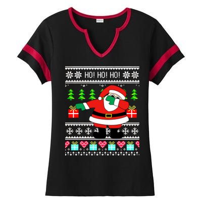 Dabbing Santa Claus Ugly Christmas Sweater Design Ladies Halftime Notch Neck Tee