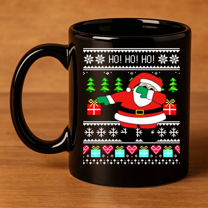 Dabbing Santa Claus Ugly Christmas Sweater Design 11oz C Handle Ceramic Mug