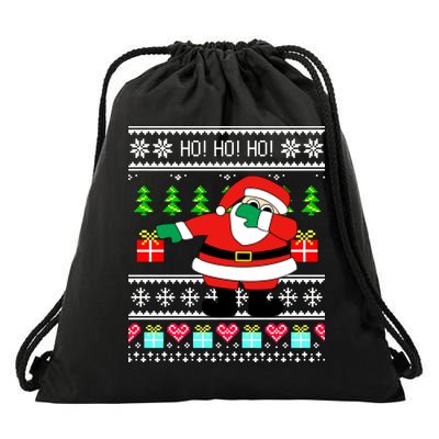 Dabbing Santa Claus Ugly Christmas Sweater Design Drawstring Bag
