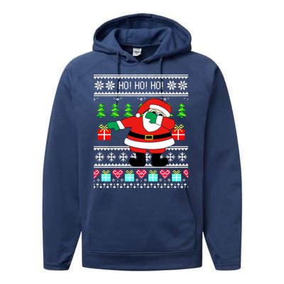 Dabbing Santa Claus Ugly Christmas Sweater Design Performance Fleece Hoodie