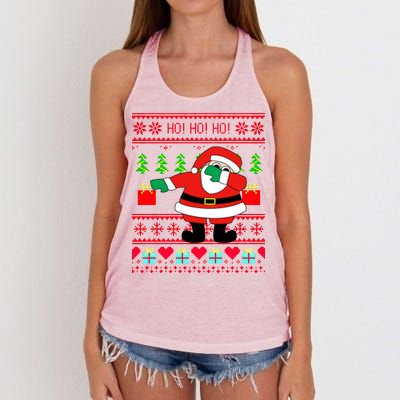 Dabbing Santa Claus Ugly Christmas Sweater Design Women's Knotted Racerback Tank