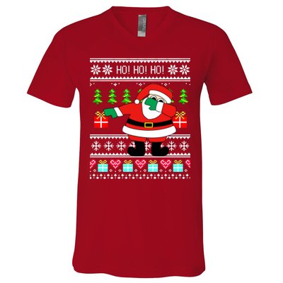 Dabbing Santa Claus Ugly Christmas Sweater Design V-Neck T-Shirt