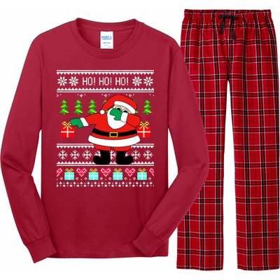 Dabbing Santa Claus Ugly Christmas Sweater Design Long Sleeve Pajama Set