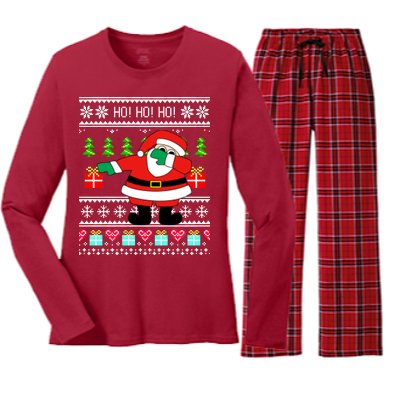 Dabbing Santa Claus Ugly Christmas Sweater Design Women's Long Sleeve Flannel Pajama Set 