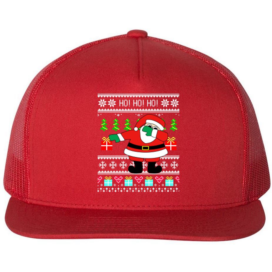 Dabbing Santa Claus Ugly Christmas Sweater Design Flat Bill Trucker Hat