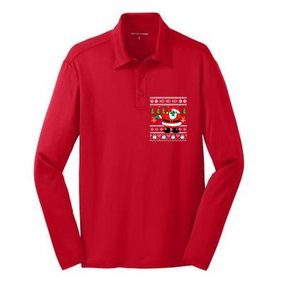 Dabbing Santa Claus Ugly Christmas Sweater Design Silk Touch Performance Long Sleeve Polo