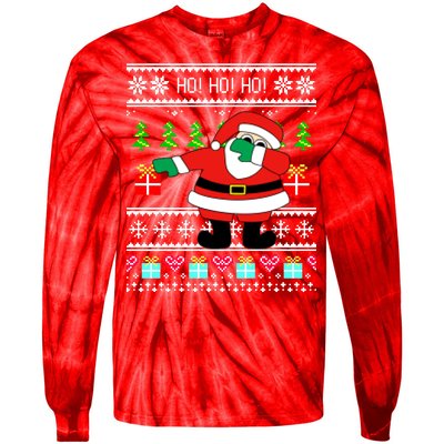 Dabbing Santa Claus Ugly Christmas Sweater Design Tie-Dye Long Sleeve Shirt