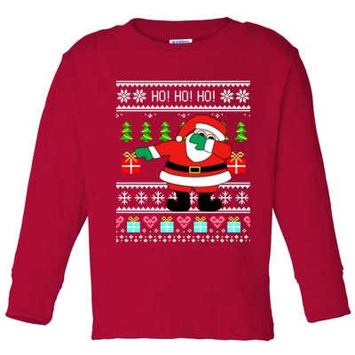 Dabbing Santa Claus Ugly Christmas Sweater Design Toddler Long Sleeve Shirt