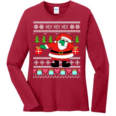 Dabbing Santa Claus Ugly Christmas Sweater Design Ladies Long Sleeve Shirt