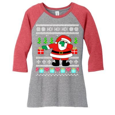 Dabbing Santa Claus Ugly Christmas Sweater Design Women's Tri-Blend 3/4-Sleeve Raglan Shirt