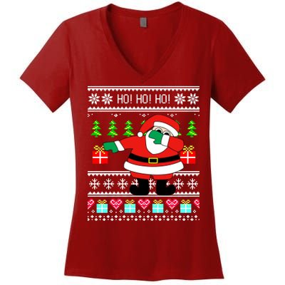 Dabbing Santa Claus Ugly Christmas Sweater Design Women's V-Neck T-Shirt