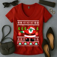 Dabbing Santa Claus Ugly Christmas Sweater Design Women's V-Neck T-Shirt