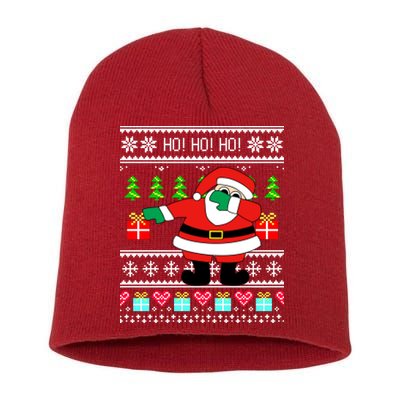 Dabbing Santa Claus Ugly Christmas Sweater Design Short Acrylic Beanie