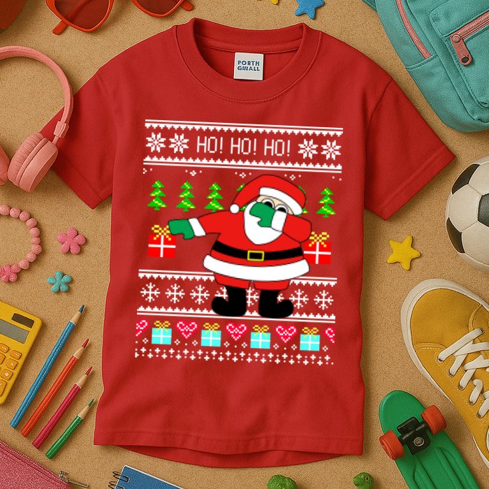 Dabbing Santa Claus Ugly Christmas Sweater Design Kids T-Shirt