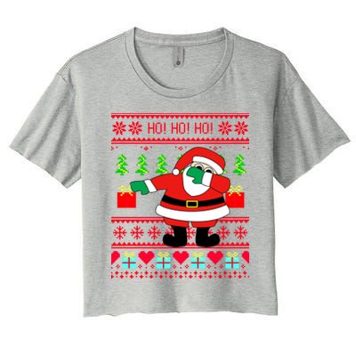 Dabbing Santa Claus Ugly Christmas Sweater Design Women's Crop Top Tee