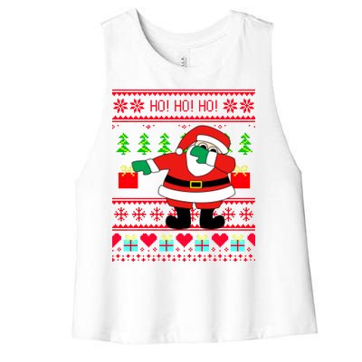 Dabbing Santa Claus Ugly Christmas Sweater Design Women's Racerback Cropped Tank