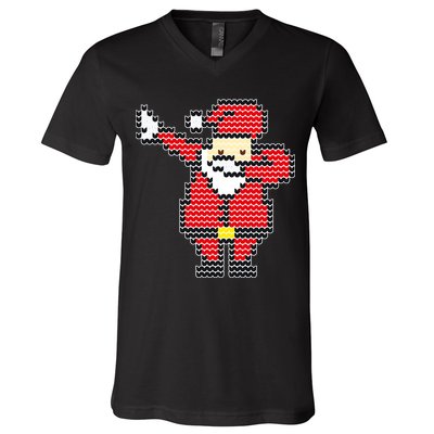 Dabbing Santa Pix-elated Christmas V-Neck T-Shirt