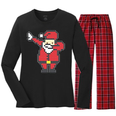 Dabbing Santa Pix-elated Christmas Women's Long Sleeve Flannel Pajama Set 