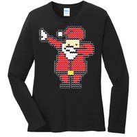 Dabbing Santa Pix-elated Christmas Ladies Long Sleeve Shirt