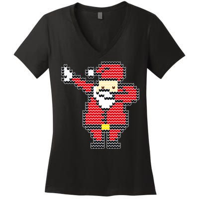 Dabbing Santa Pix-elated Christmas Women's V-Neck T-Shirt