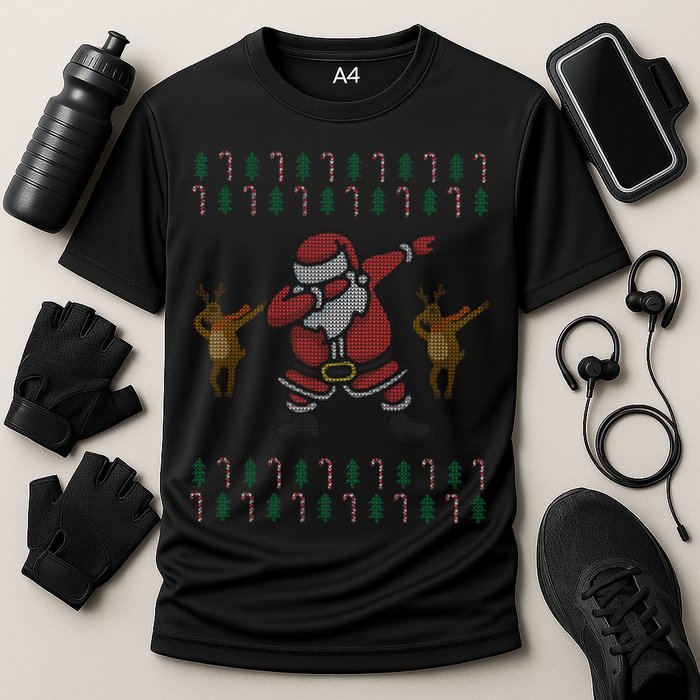 Dabbing Santa Ugly Christmas Cooling Performance Crew T-Shirt
