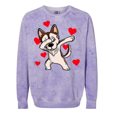 Dabbing Siberian Husky Valentines Day Colorblast Crewneck Sweatshirt