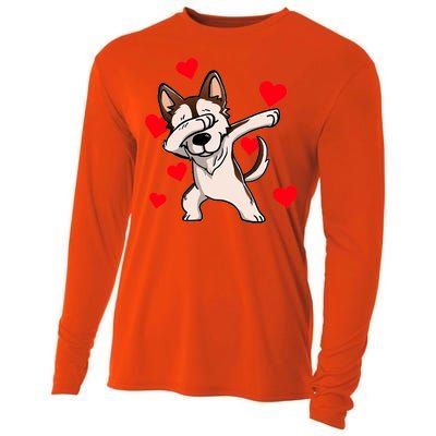 Dabbing Siberian Husky Valentines Day Cooling Performance Long Sleeve Crew