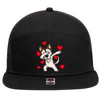 Dabbing Siberian Husky Valentines Day 7 Panel Mesh Trucker Snapback Hat