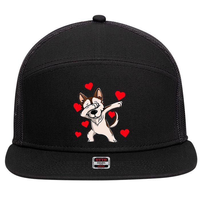 Dabbing Siberian Husky Valentines Day 7 Panel Mesh Trucker Snapback Hat