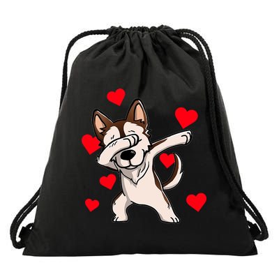 Dabbing Siberian Husky Valentines Day Drawstring Bag