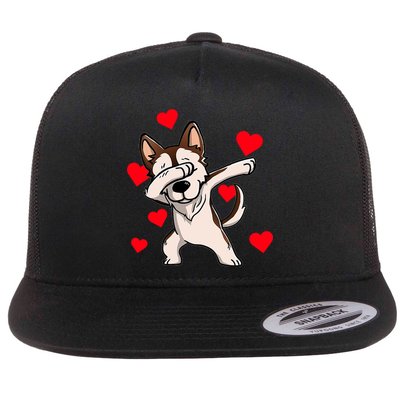 Dabbing Siberian Husky Valentines Day Flatbill Hat