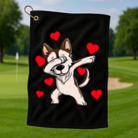 Dabbing Siberian Husky Valentines Day Golf Towel
