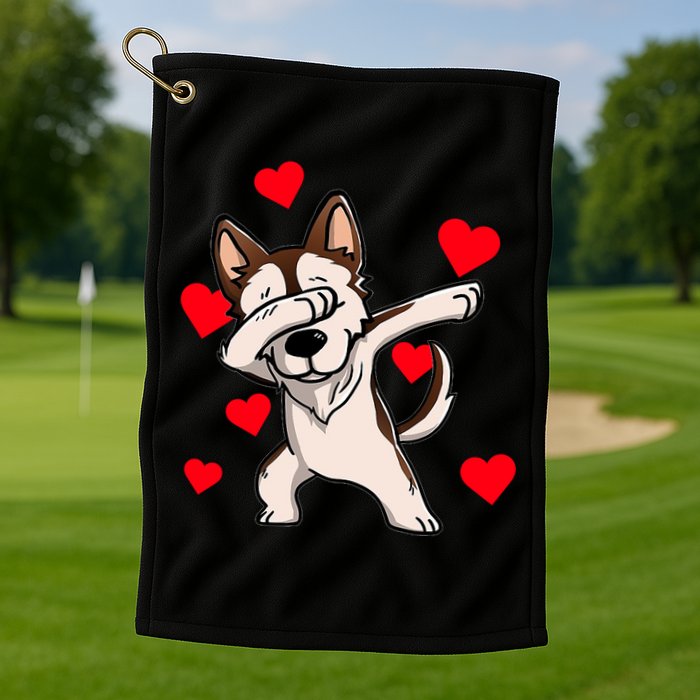 Dabbing Siberian Husky Valentines Day Golf Towel