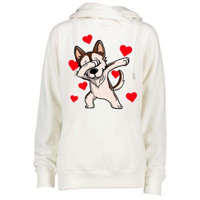 Dabbing Siberian Husky Valentines Day Womens Funnel Neck Pullover Hood