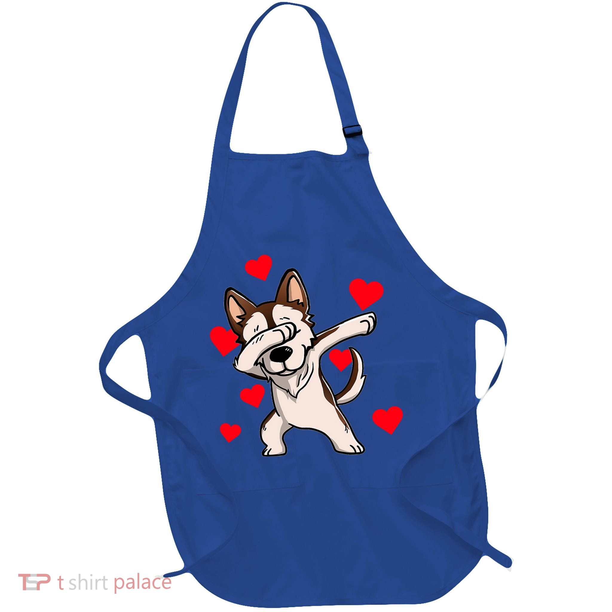 Dabbing Siberian Husky Valentines Day Full-Length Apron With Pockets