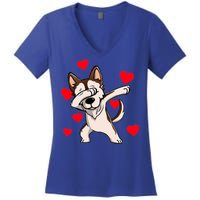 Dabbing Siberian Husky Valentines Day Women's V-Neck T-Shirt