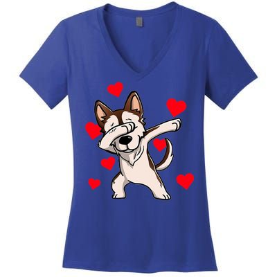 Dabbing Siberian Husky Valentines Day Women's V-Neck T-Shirt