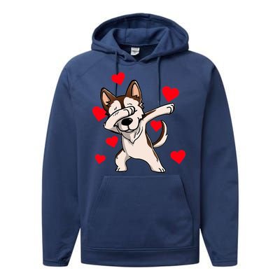 Dabbing Siberian Husky Valentines Day Performance Fleece Hoodie