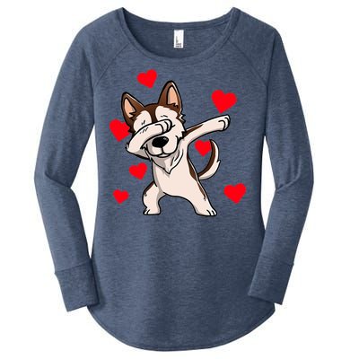 Dabbing Siberian Husky Valentines Day Women's Perfect Tri Tunic Long Sleeve Shirt