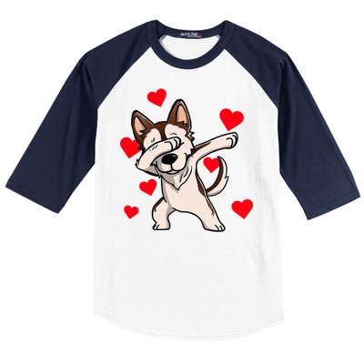 Dabbing Siberian Husky Valentines Day Baseball Sleeve Shirt