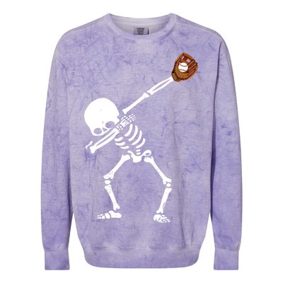 Dabbing Skeleton Baseball Glove Catch Dab Colorblast Crewneck Sweatshirt