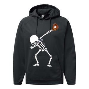 Dabbing Skeleton Baseball Glove Catch Dab Performance Fleece Hoodie